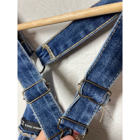 Zara Trafaluc Denimwear Overalls Size Medium Distressed Blue - Picture 8 of 8